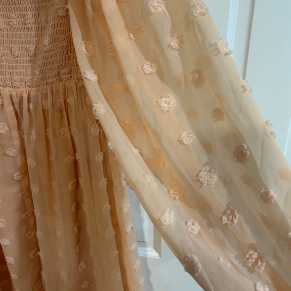 Pink Peach Frilly Short Dress Sheer Long Sleeves Textured Full Baby Doll Style M - Picture 3 of 9